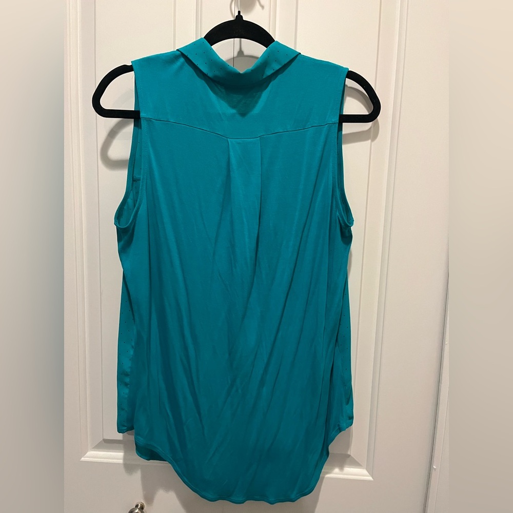 Teal  w Black polka dots Sleeveless Women's Top VGuc - Picture 6 of 6
